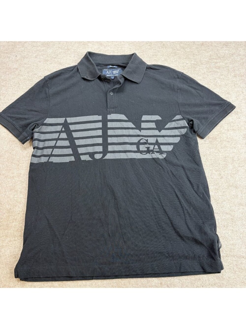 Armani Jeans Polo Shirt Large Black Logo 100% Cotton